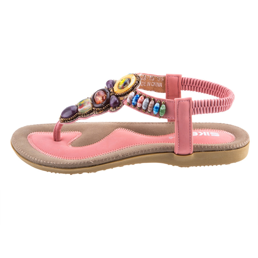 SIKETU Ladies Bohemia Beads Elastic Band Beach Flip-flop Sandals