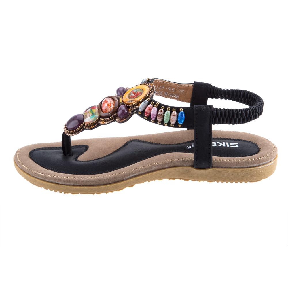 SIKETU Ladies Bohemia Beads Elastic Band Beach Flip-flop Sandals