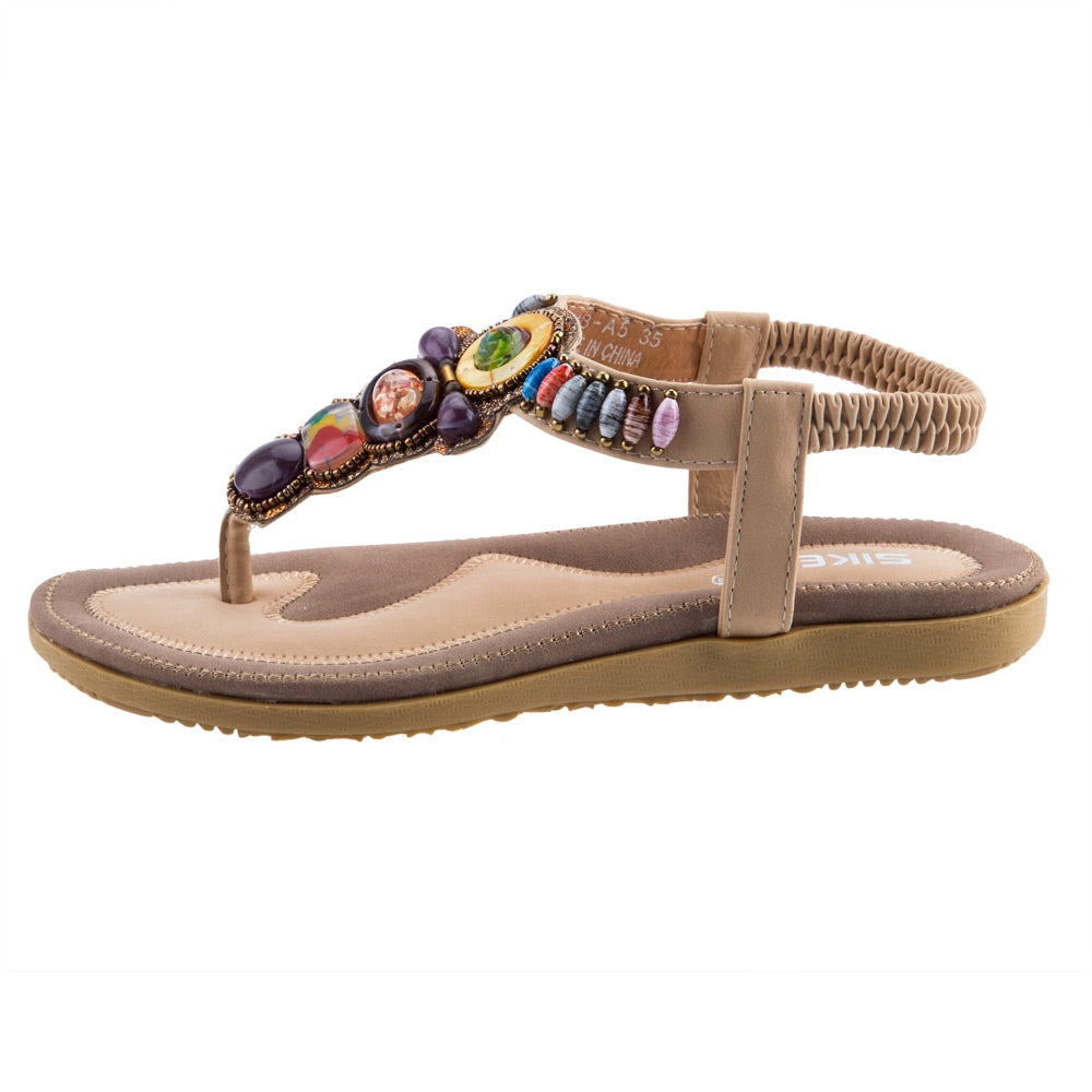 SIKETU Ladies Bohemia Beads Elastic Band Beach Flip-flop Sandals