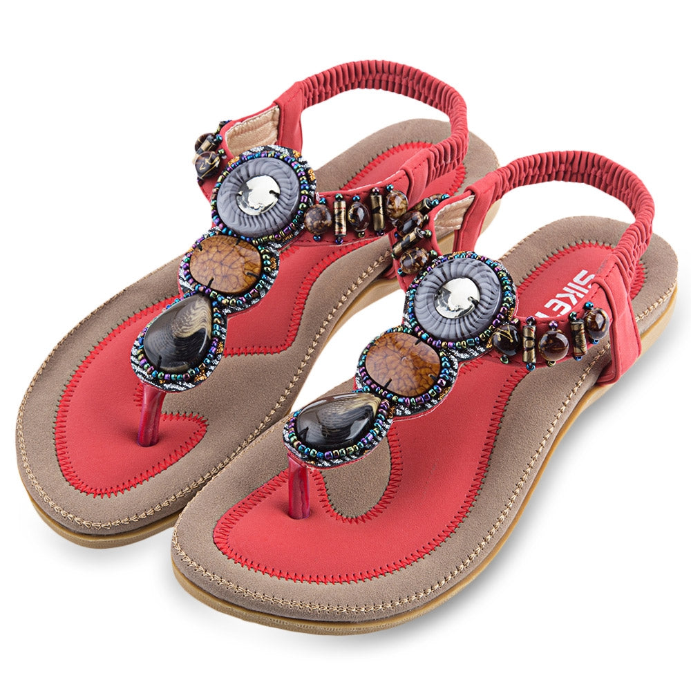 SIKETU Ladies Bohemia Rhinestone Design Slip On Beach Flip-flop Sandals