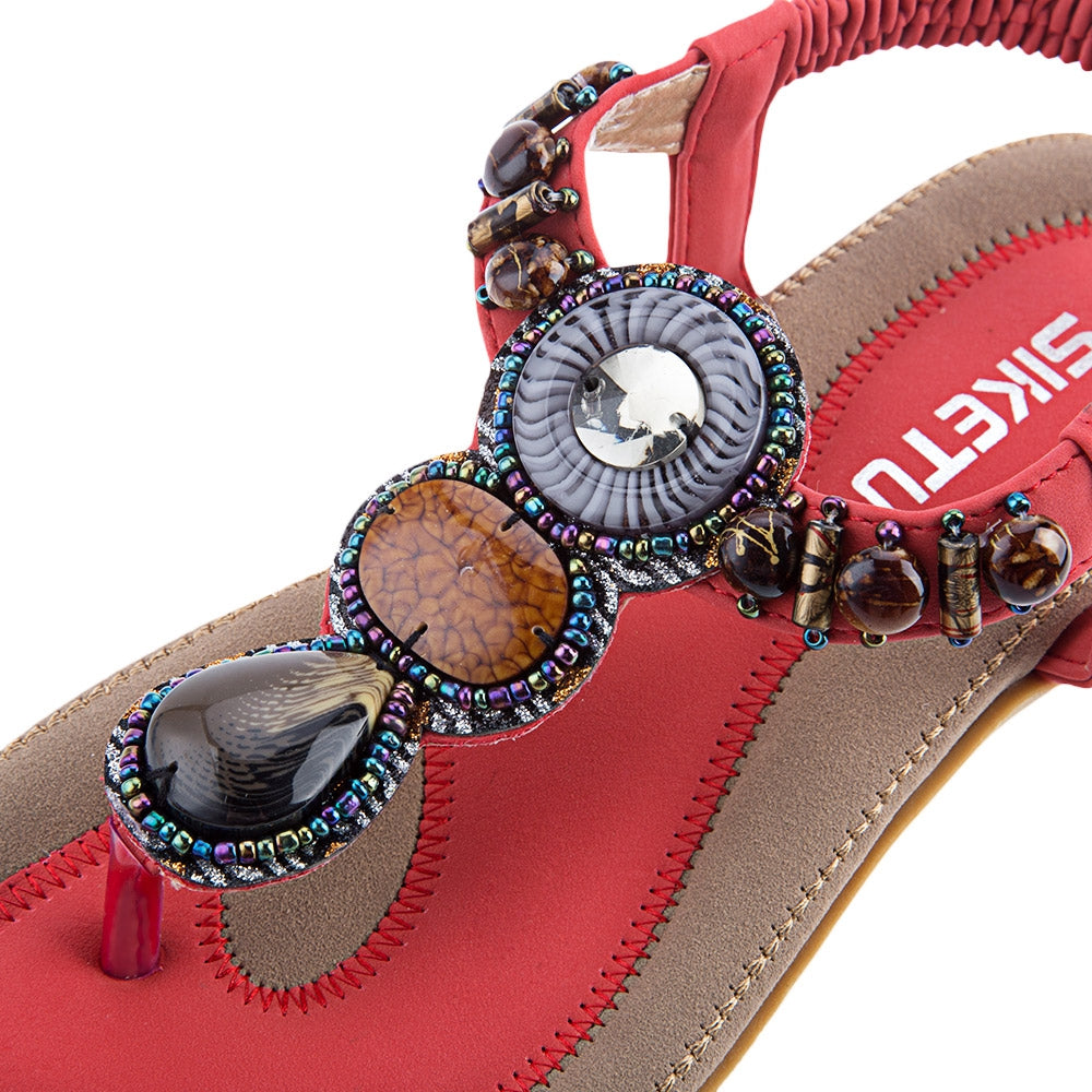 SIKETU Ladies Bohemia Rhinestone Design Slip On Beach Flip-flop Sandals