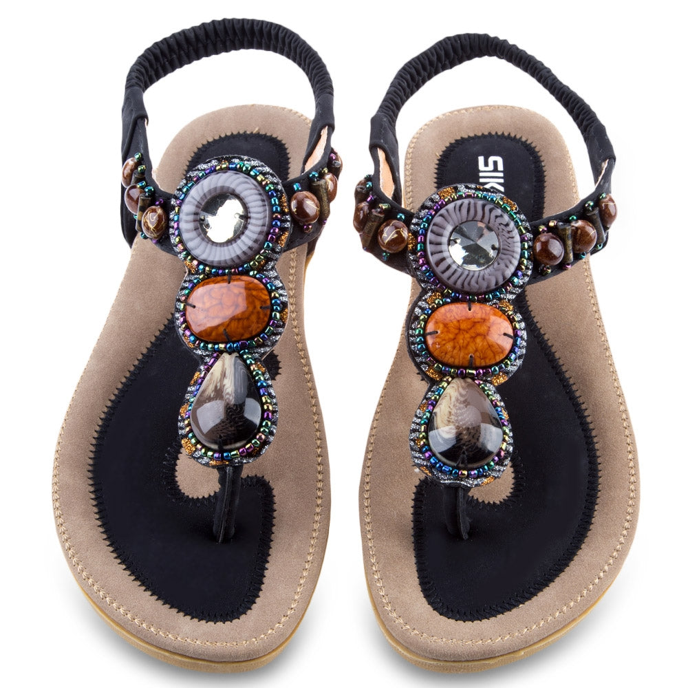 SIKETU Ladies Bohemia Rhinestone Design Slip On Beach Flip-flop Sandals