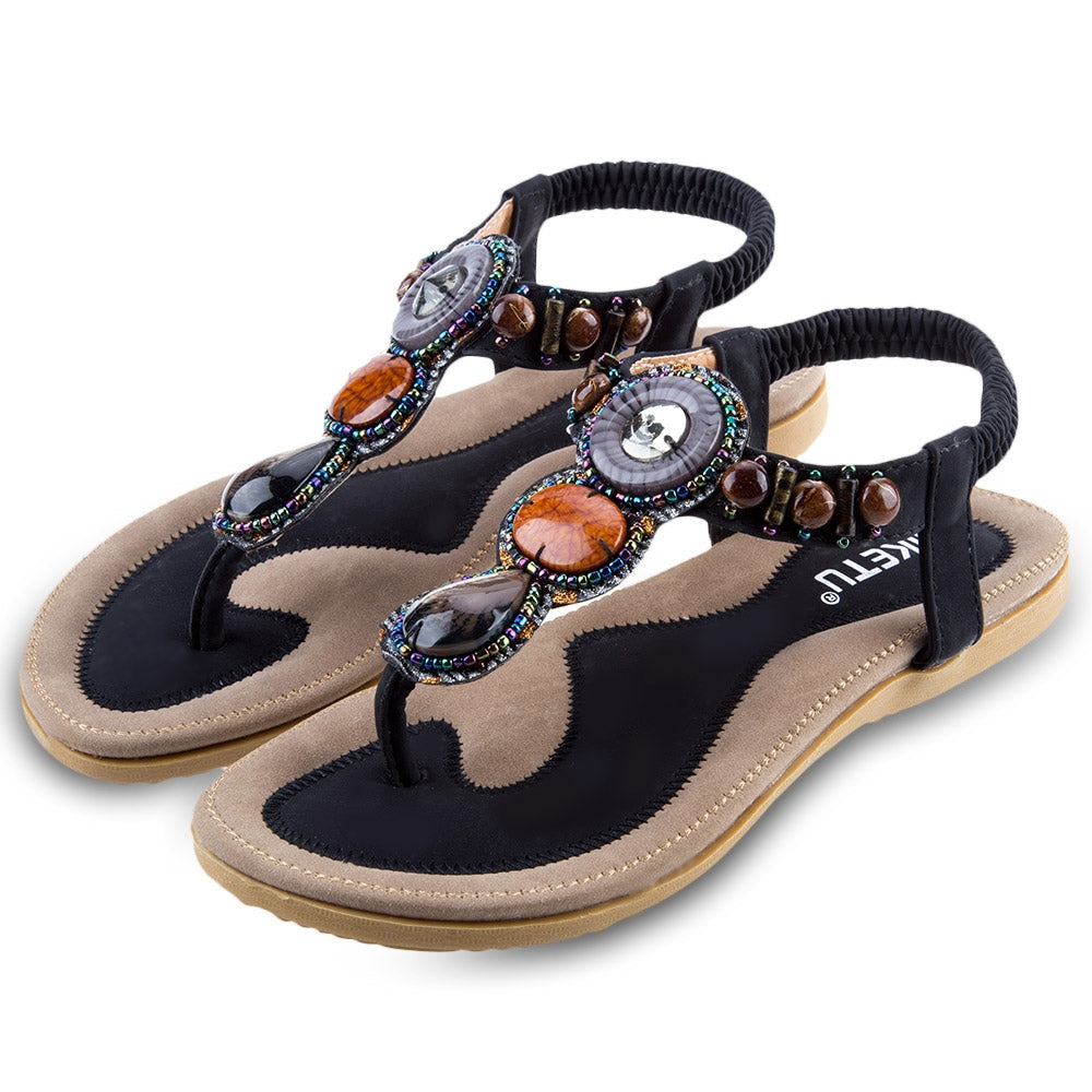 SIKETU Ladies Bohemia Rhinestone Design Slip On Beach Flip-flop Sandals