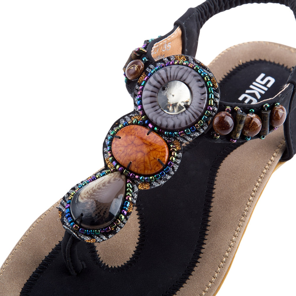 SIKETU Ladies Bohemia Rhinestone Design Slip On Beach Flip-flop Sandals