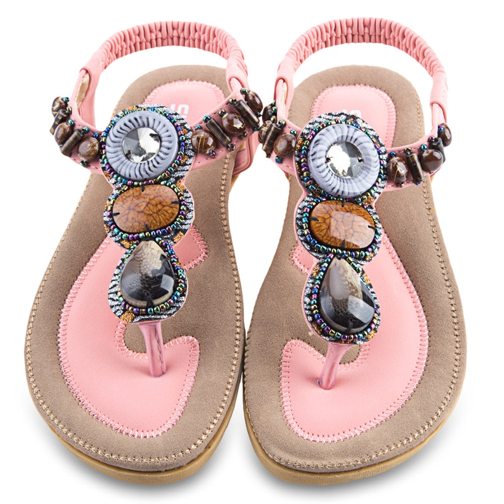 SIKETU Ladies Bohemia Rhinestone Design Slip On Beach Flip-flop Sandals