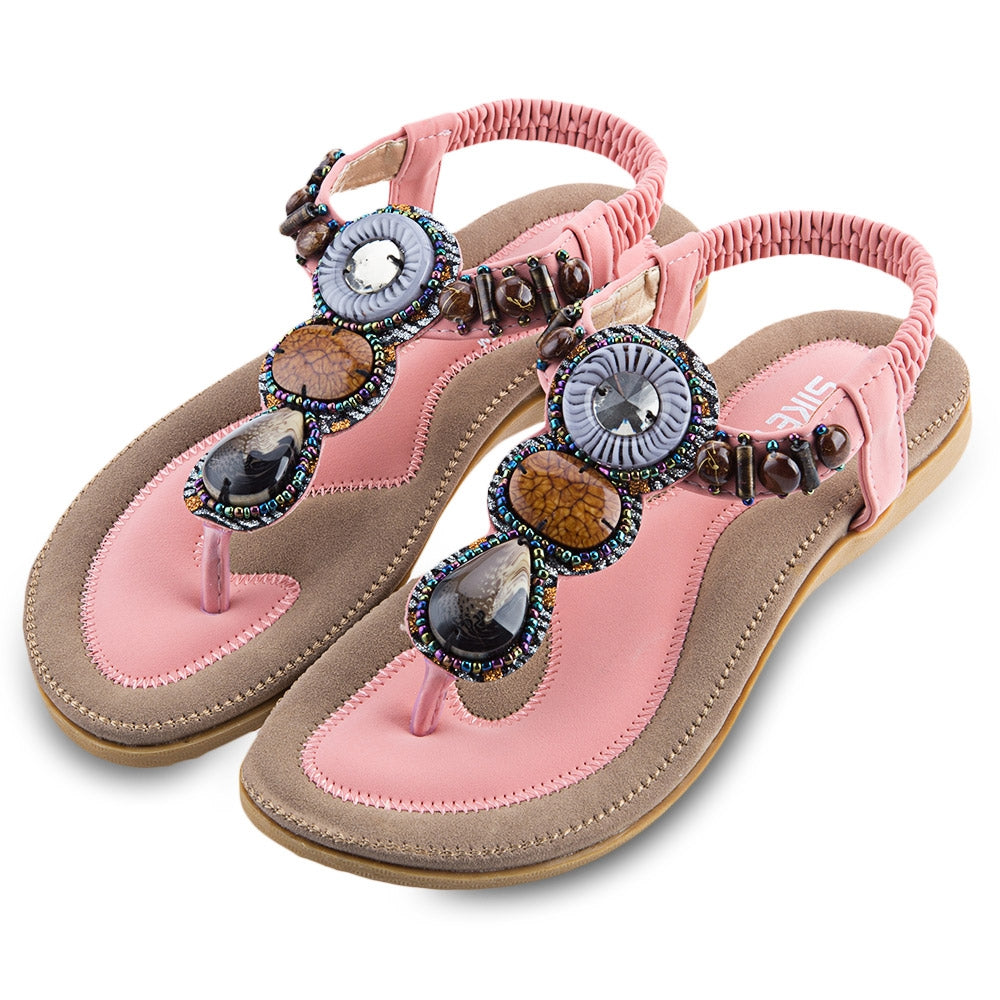 SIKETU Ladies Bohemia Rhinestone Design Slip On Beach Flip-flop Sandals