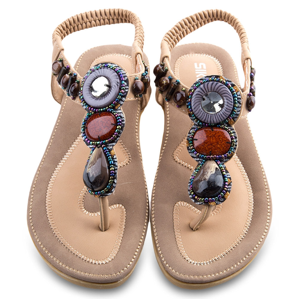 SIKETU Ladies Bohemia Rhinestone Design Slip On Beach Flip-flop Sandals