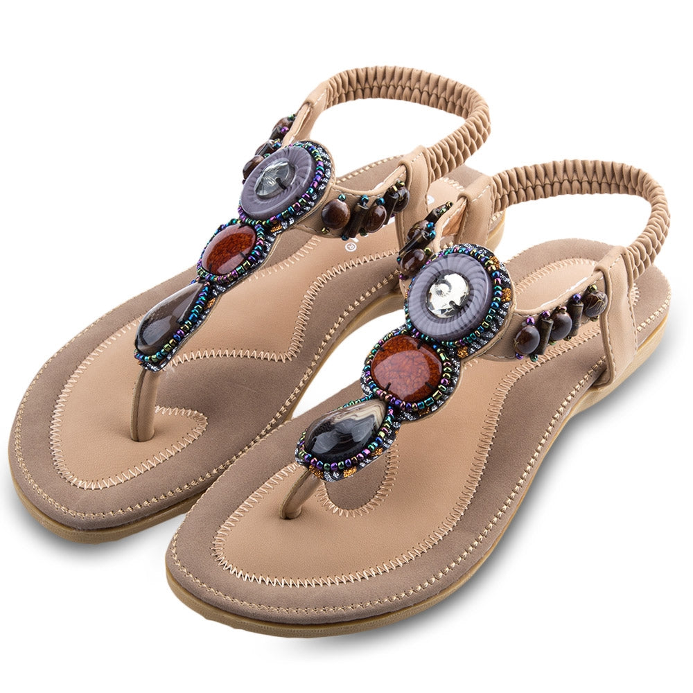 SIKETU Ladies Bohemia Rhinestone Design Slip On Beach Flip-flop Sandals