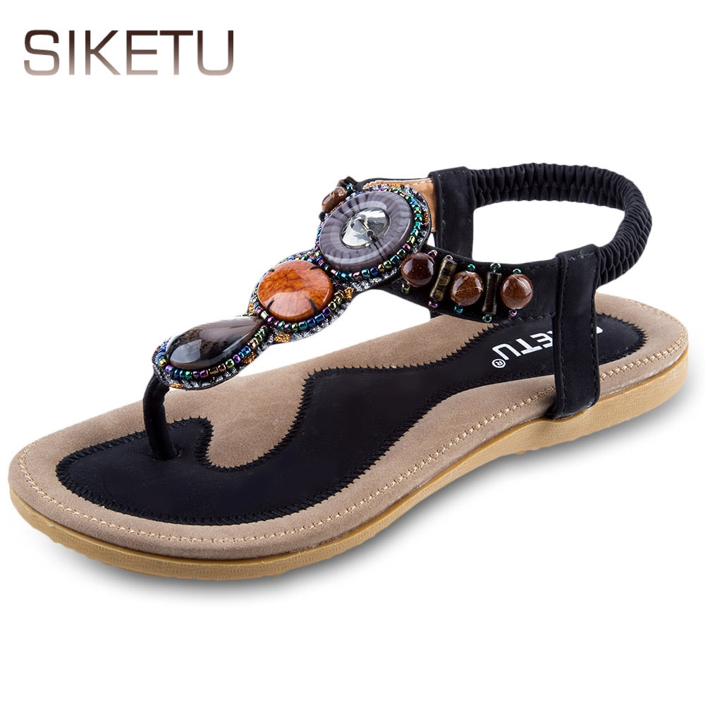 SIKETU Ladies Bohemia Rhinestone Design Slip On Beach Flip-flop Sandals