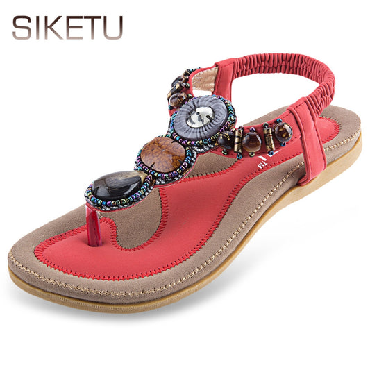 SIKETU Ladies Bohemia Rhinestone Design Slip On Beach Flip-flop Sandals