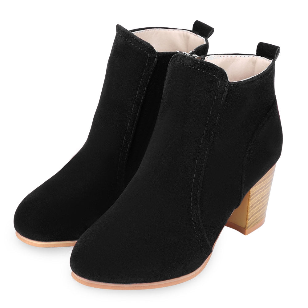 Stylish Side Zipper Scrub Boots Women High Heel Shoes