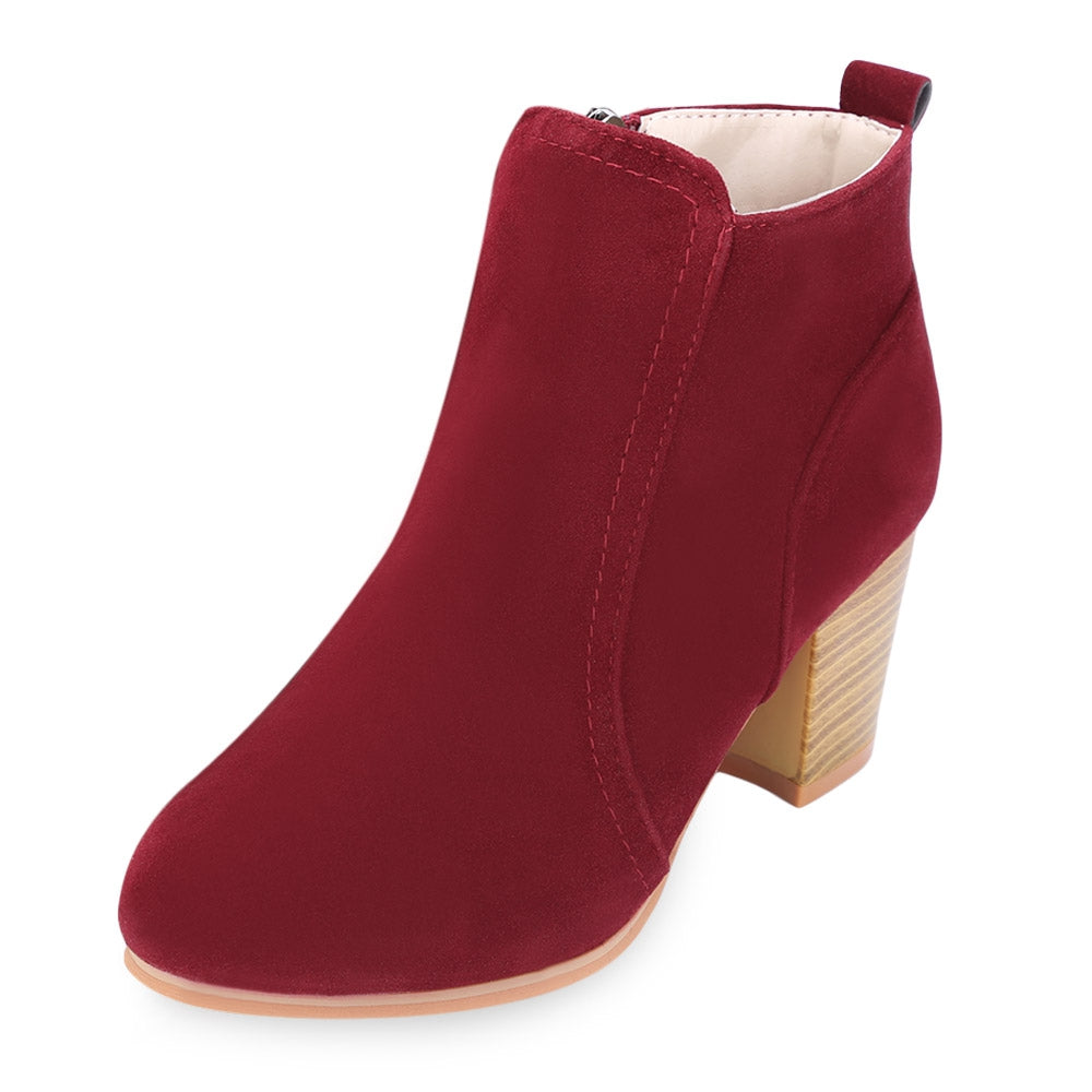 Stylish Side Zipper Scrub Boots Women High Heel Shoes