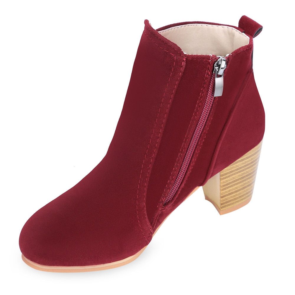 Stylish Side Zipper Scrub Boots Women High Heel Shoes