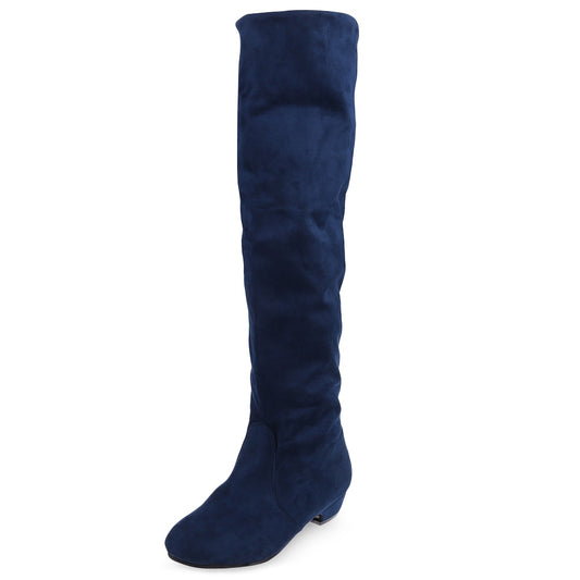 Vintage Pure Color Round Toe Ladies Knee Boots