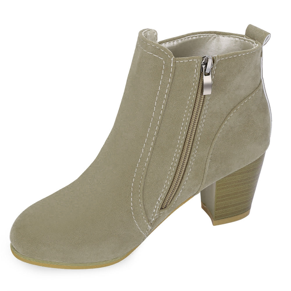 Stylish Side Zipper Scrub Boots Women High Heel Shoes