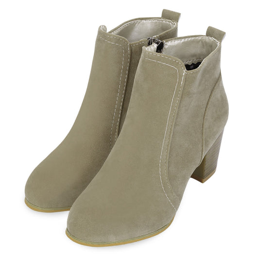 Stylish Side Zipper Scrub Boots Women High Heel Shoes