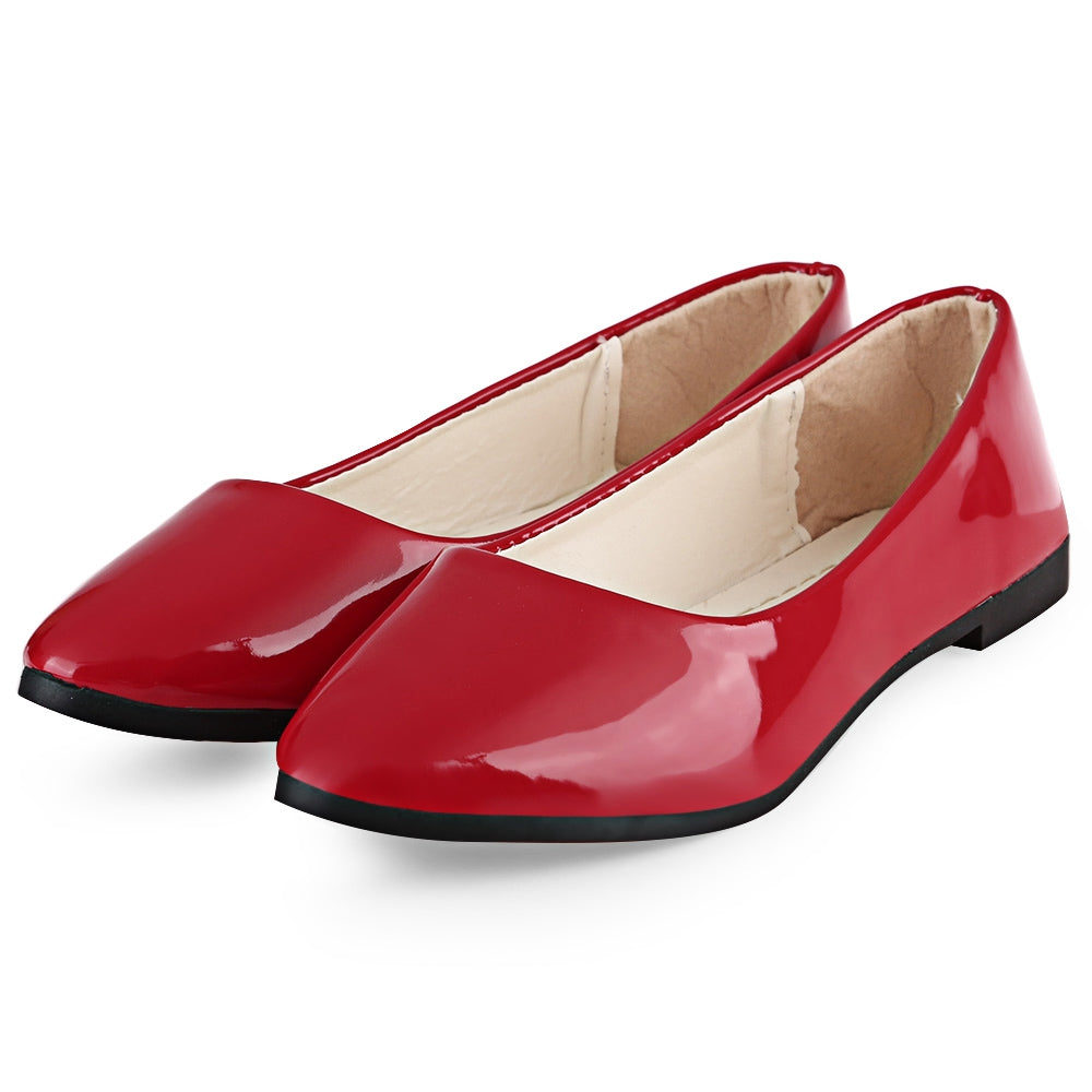 Spring Casual Ladies Solid Color Patent Leather Flat Shoes