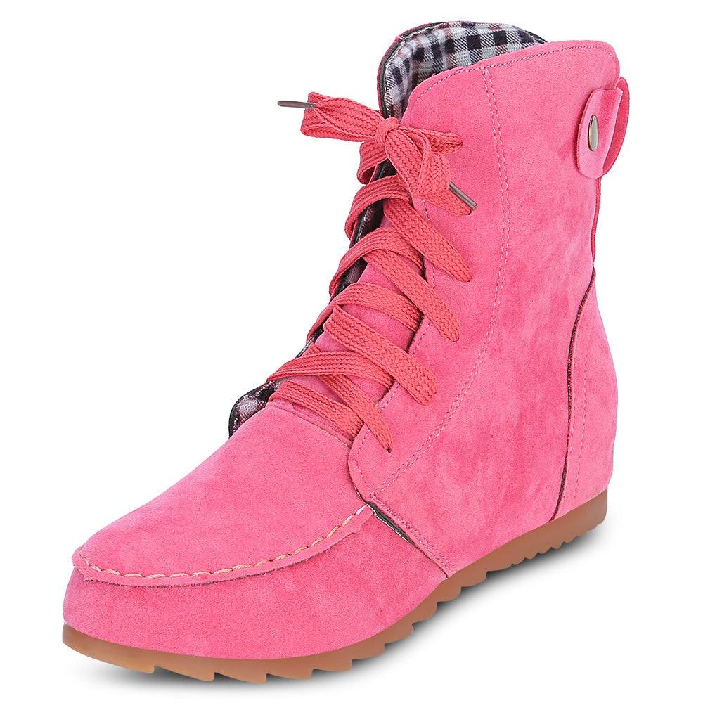 Trendy Round Toe Lace-up Elevator Shoes Women Ankle Boots