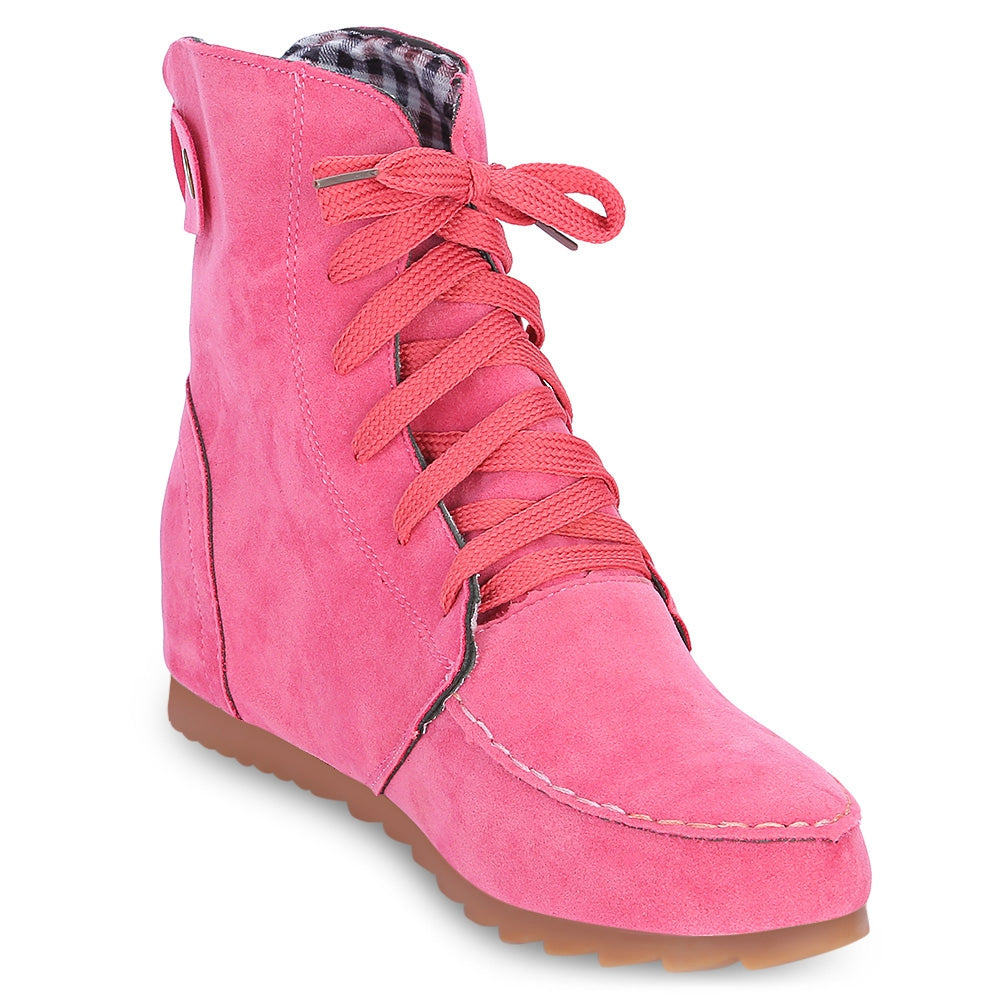 Trendy Round Toe Lace-up Elevator Shoes Women Ankle Boots