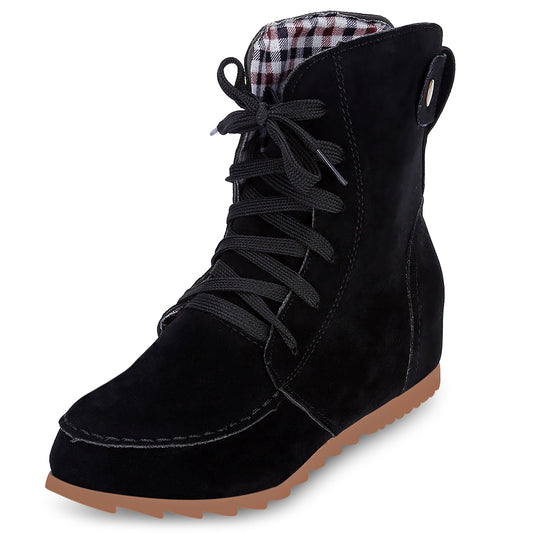 Trendy Round Toe Lace-up Elevator Shoes Women Ankle Boots