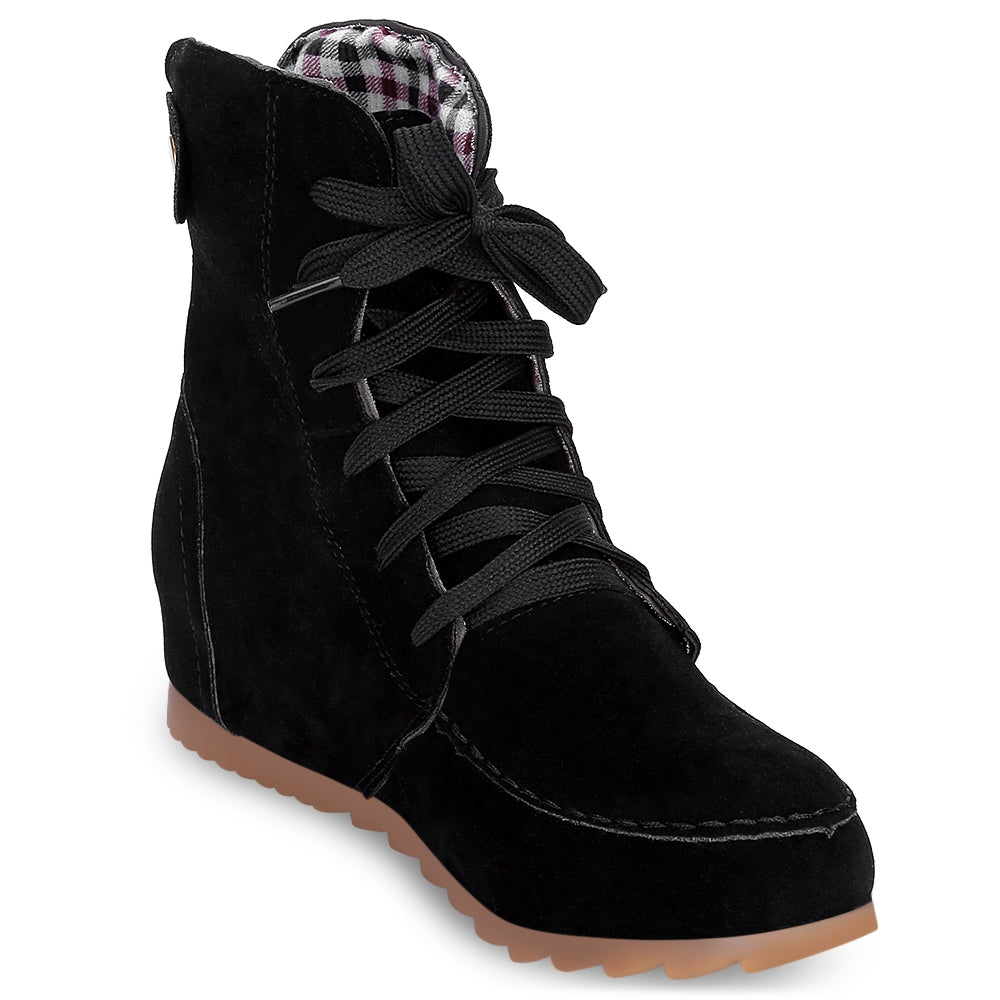 Trendy Round Toe Lace-up Elevator Shoes Women Ankle Boots