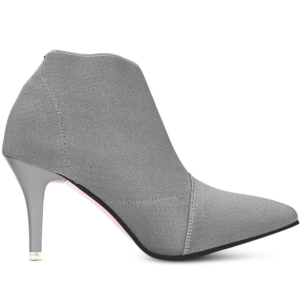 Women Autumn Pointed Toe High-heeled Slip-on Ankle Boots