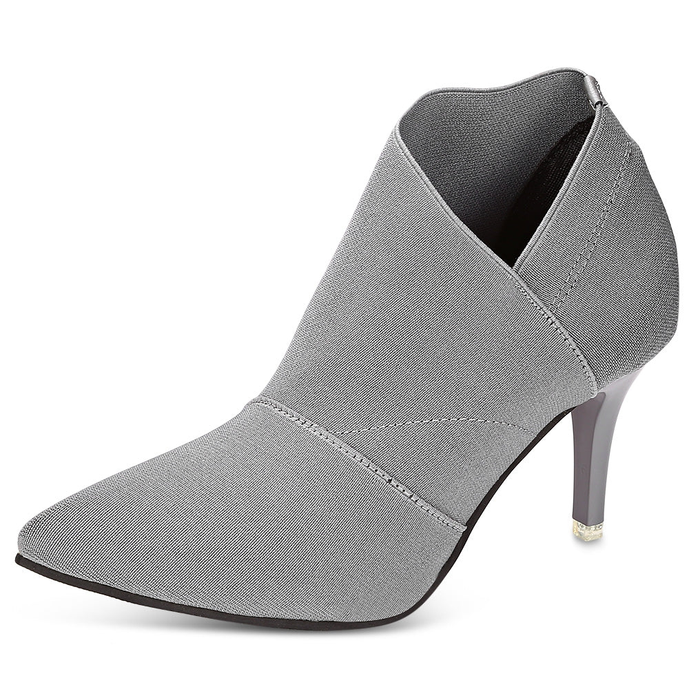 Women Autumn Pointed Toe High-heeled Slip-on Ankle Boots