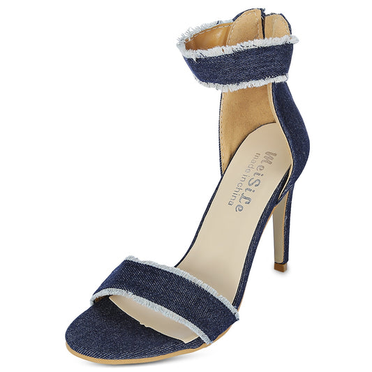 Pointed Toe Ankle Strap High Heel Denim Zipper Women Sandals