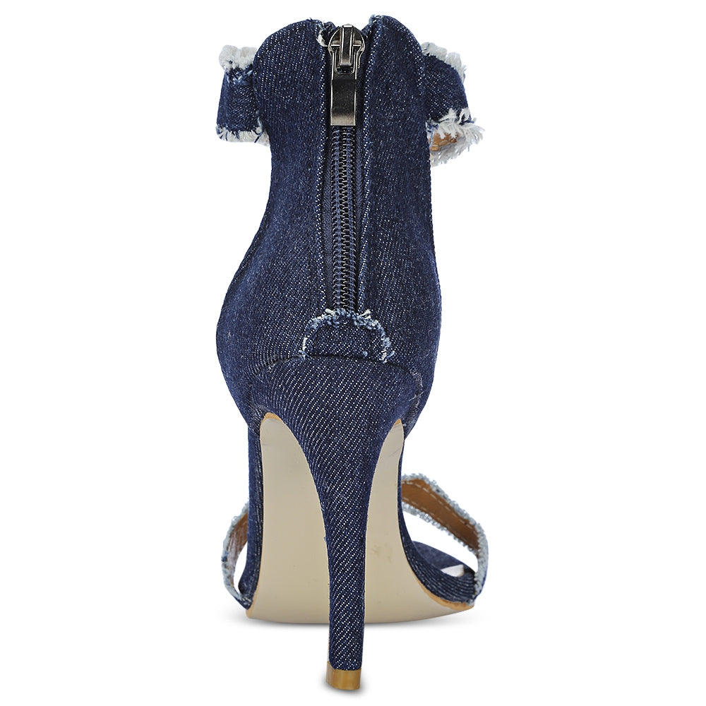 Pointed Toe Ankle Strap High Heel Denim Zipper Women Sandals