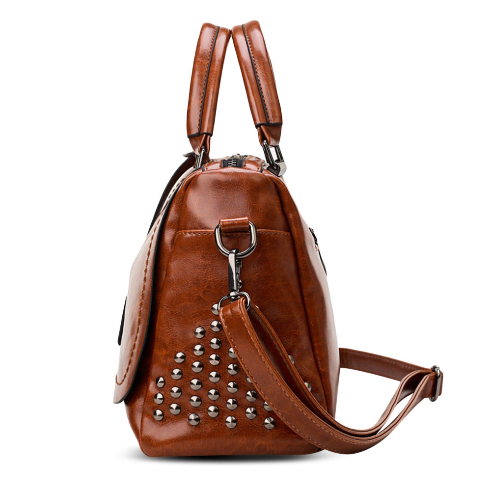 PU Leather Rivet Handbag Large Capacity Shoulder Diagonal Cross Bag