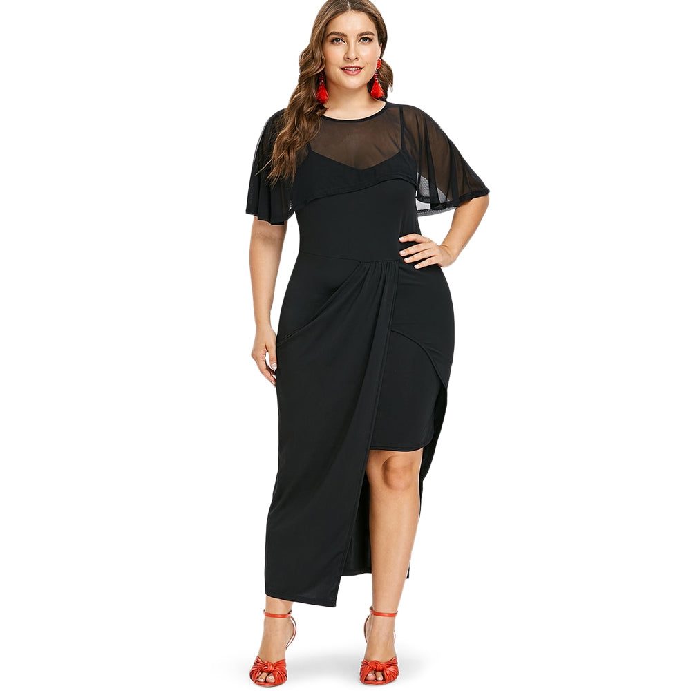 Plus Size Women Round Neck Short Sleeve Long Dress Twinset Tunic Clothing