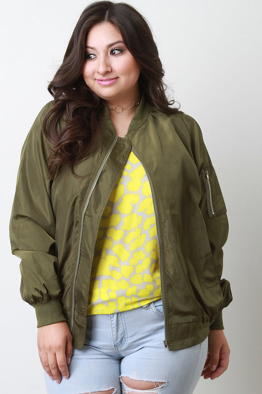 Zipper Pocket Sleeve Bomber Jacket