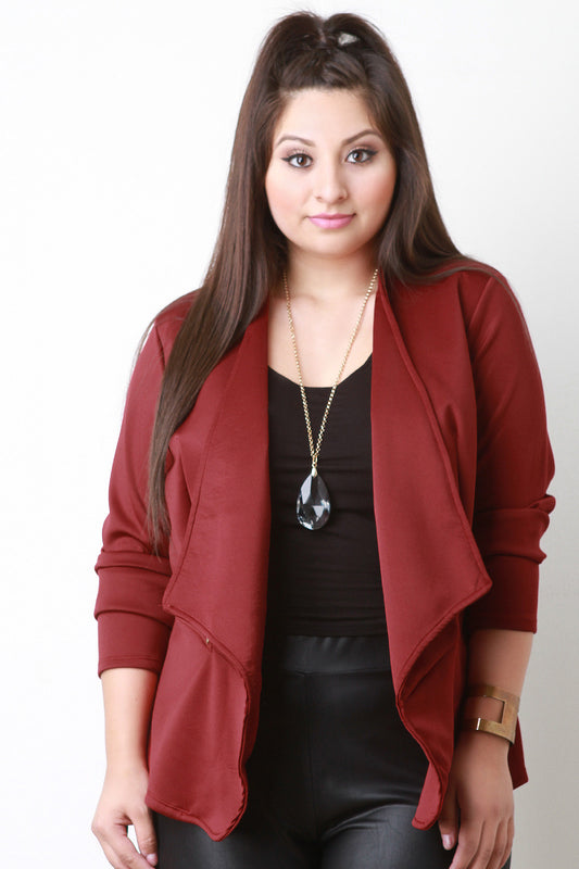 Zipper Trim Draped Open Front Blazer