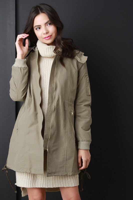 Zip Up Hooded Bomber Trench Coat