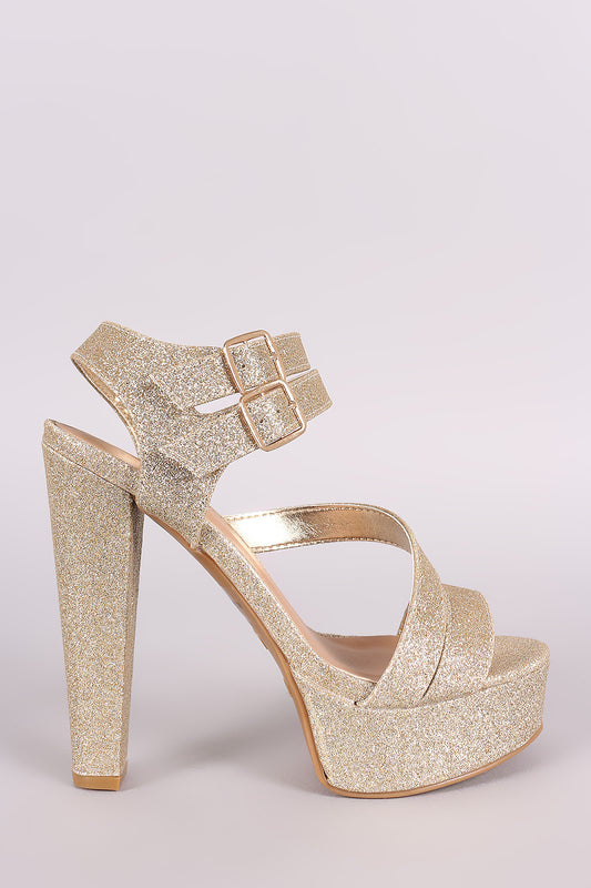 Bamboo Glitter Double Ankle Strap Chunky Platform Heel