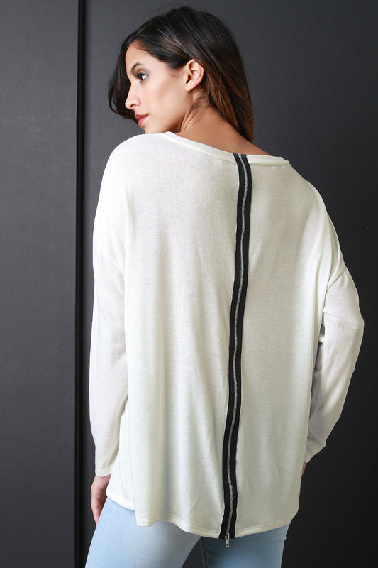 Zip Back Long Sleeves Sweater Top