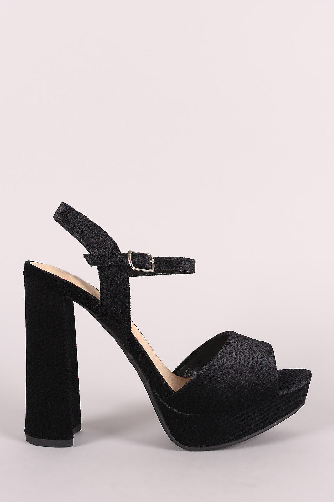 Delicious Velvet Open Toe Chunky Platform Heel