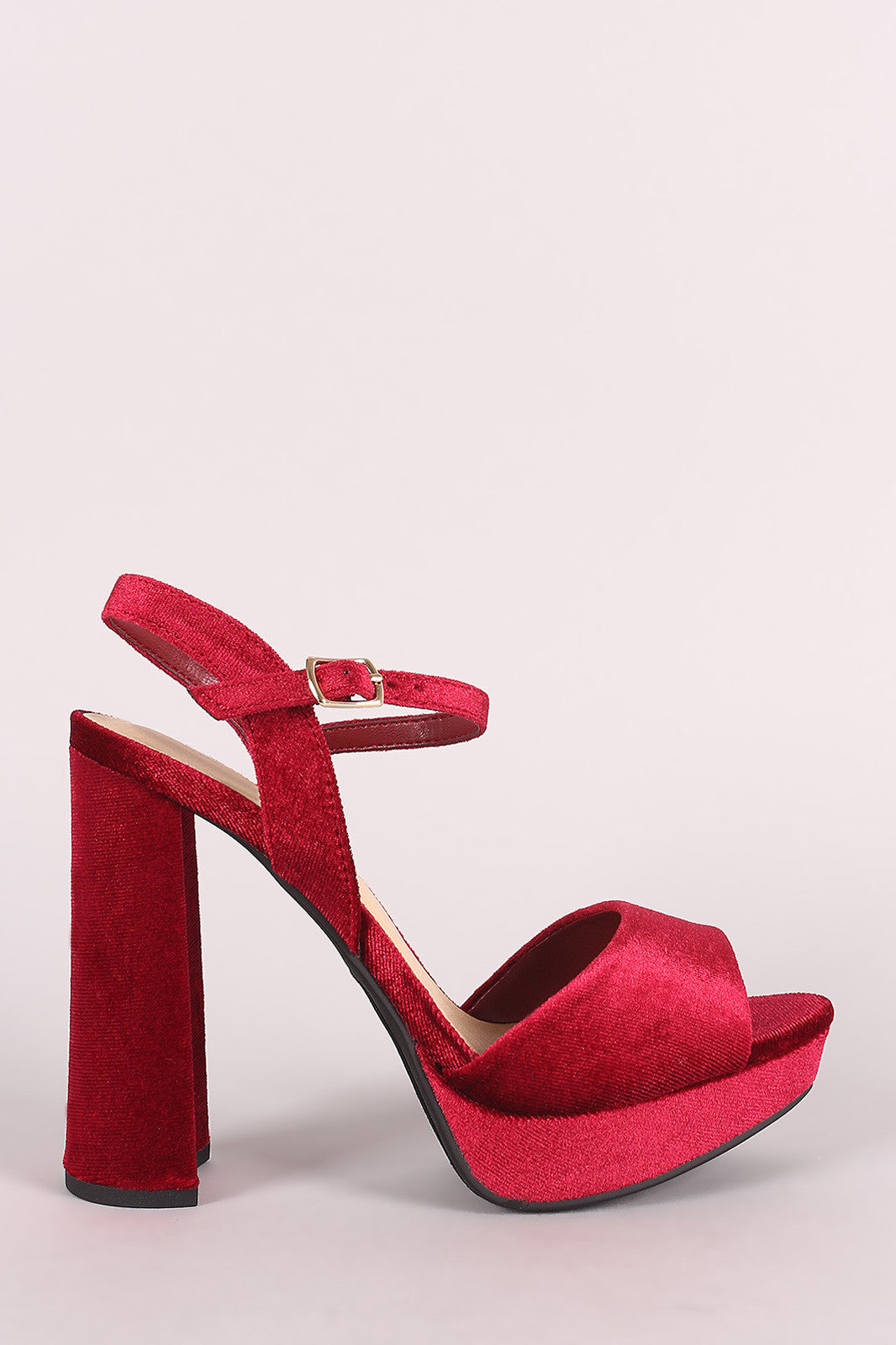 Delicious Velvet Open Toe Chunky Platform Heel