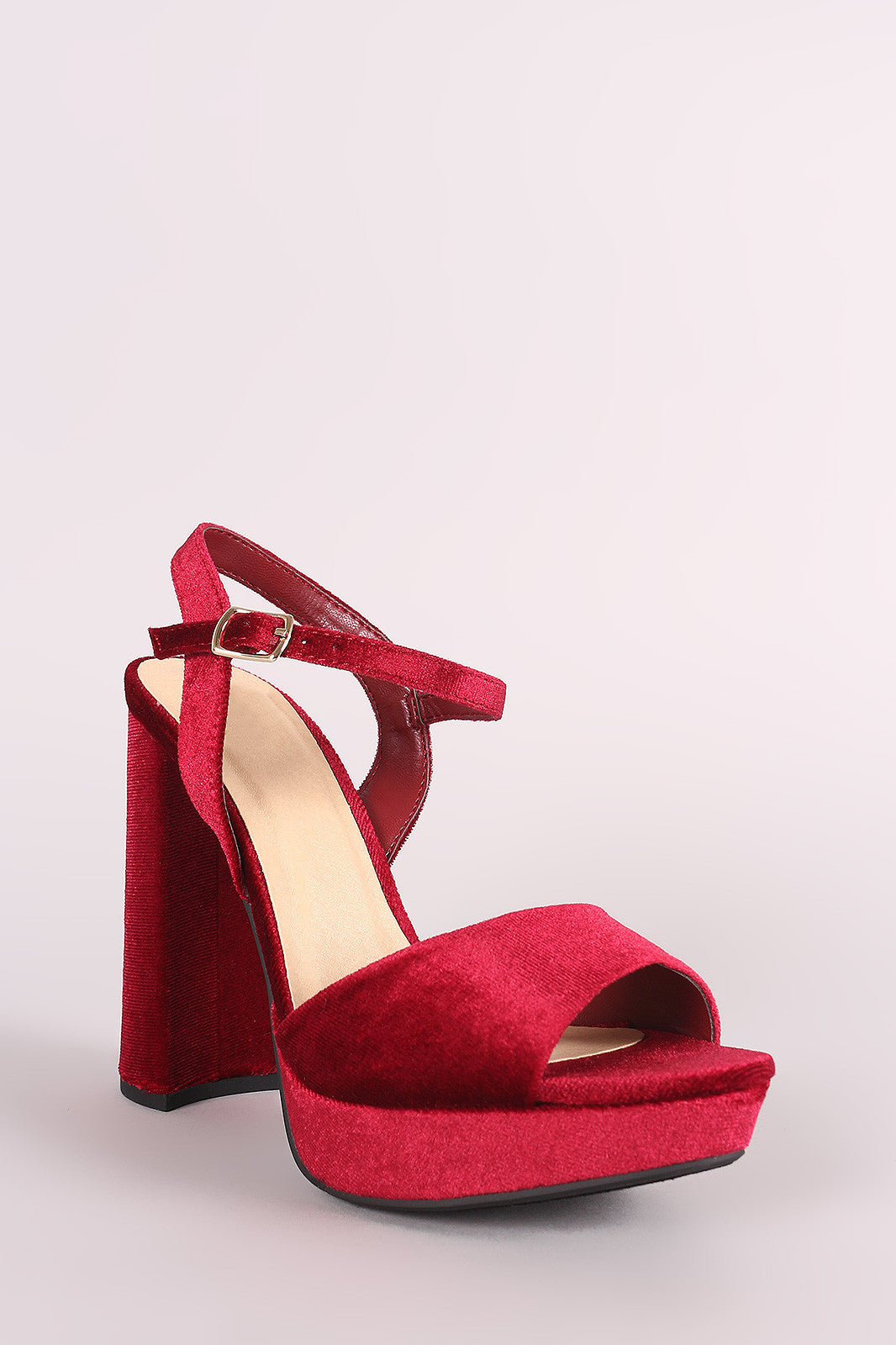 Delicious Velvet Open Toe Chunky Platform Heel