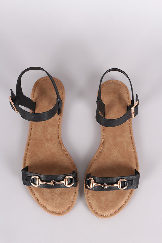 Bamboo Horsebit Ankle Strap Flat Sandal