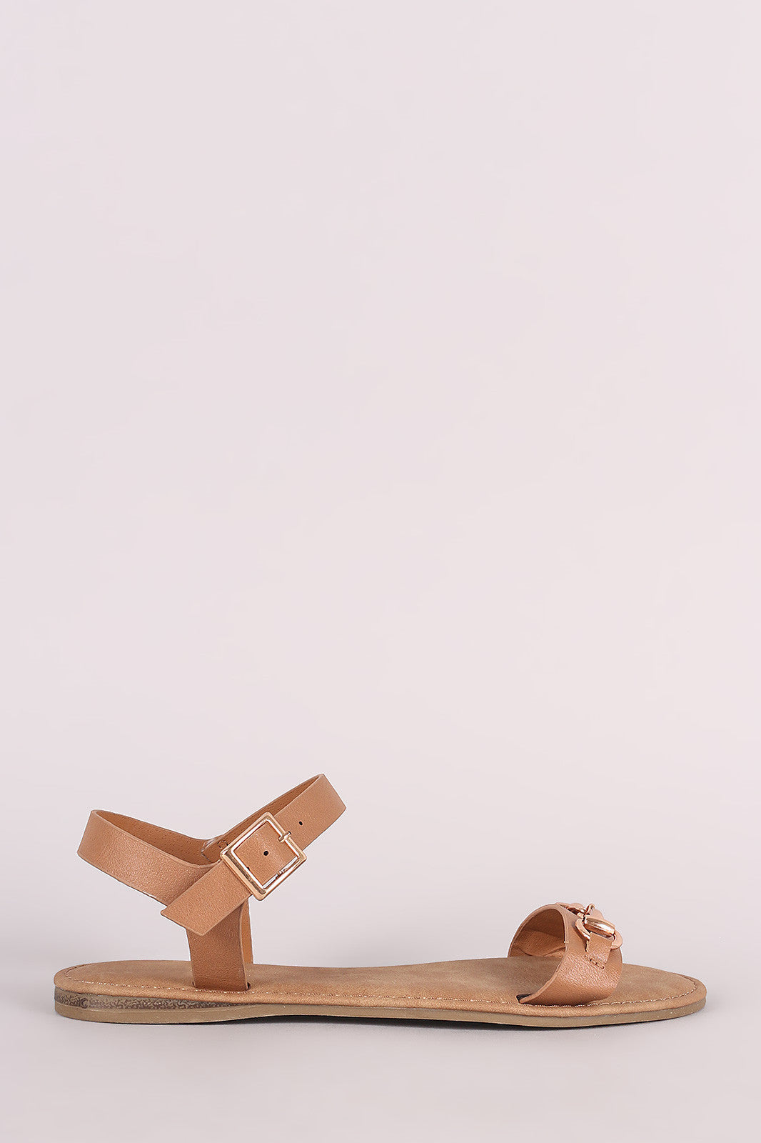 Bamboo Horsebit Ankle Strap Flat Sandal