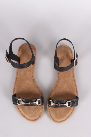 Bamboo Horsebit Ankle Strap Flat Sandal