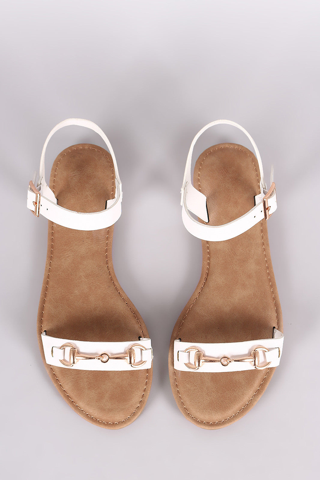 Bamboo Horsebit Ankle Strap Flat Sandal