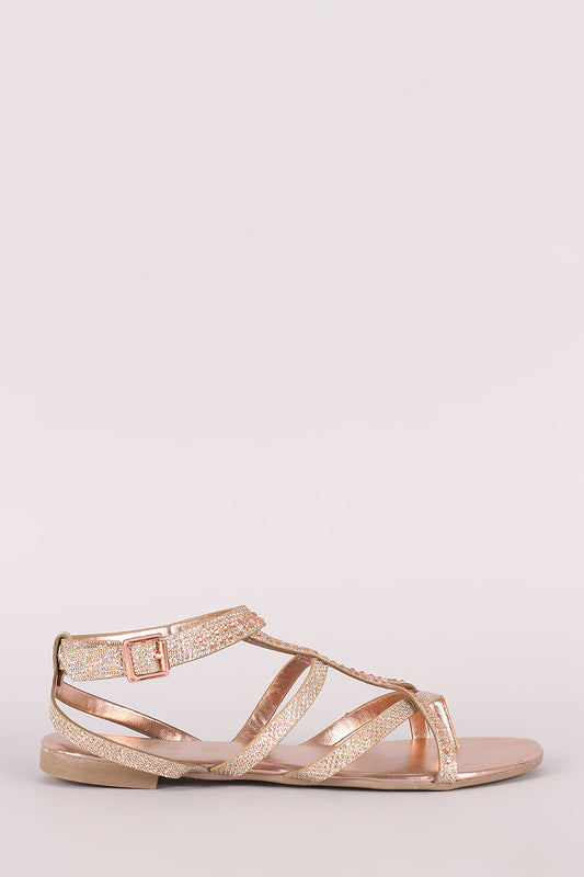 Bamboo Glitter Strappy Rhinestone Open Toe Caged Sandal