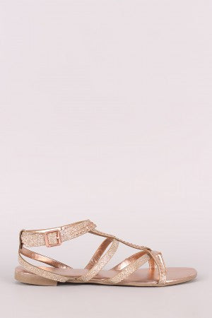 Bamboo Glitter Strappy Rhinestone Open Toe Caged Sandal