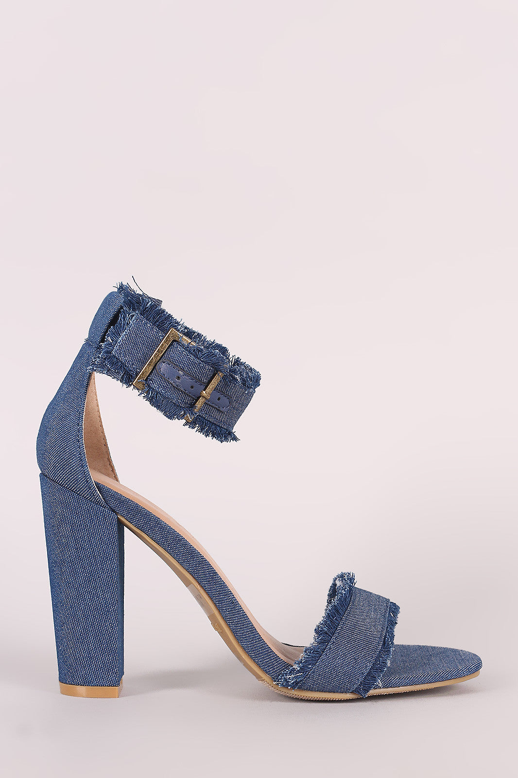 Bamboo Frayed Denim Chunky Heel