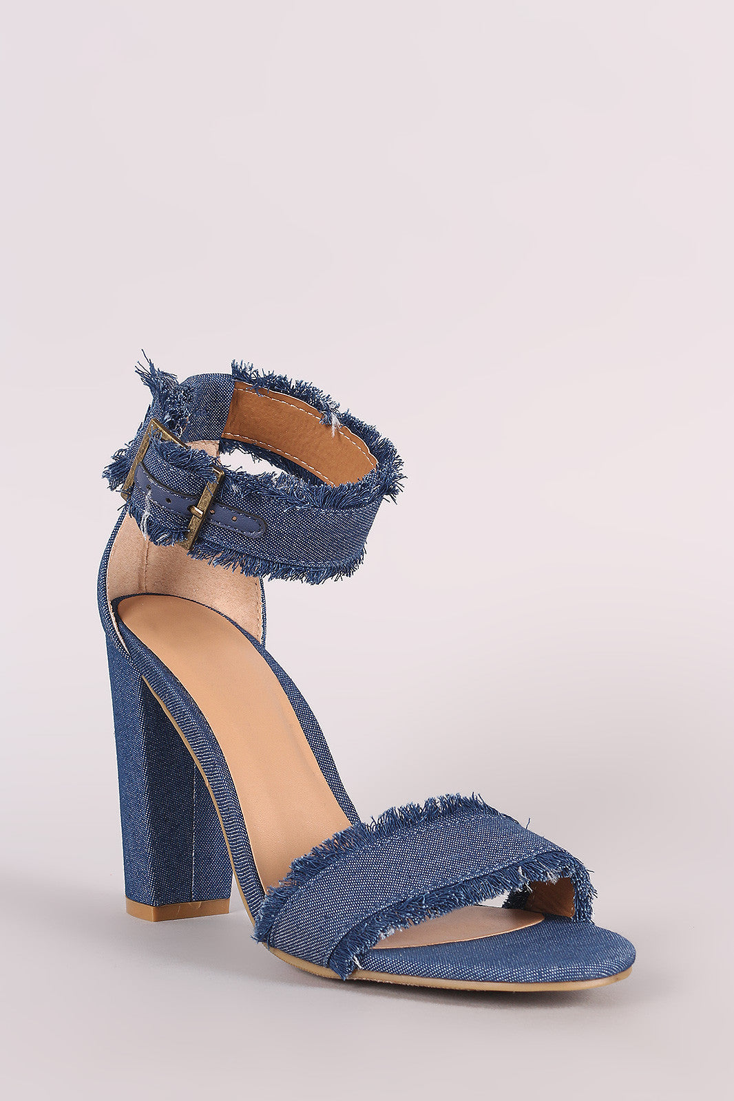 Bamboo Frayed Denim Chunky Heel