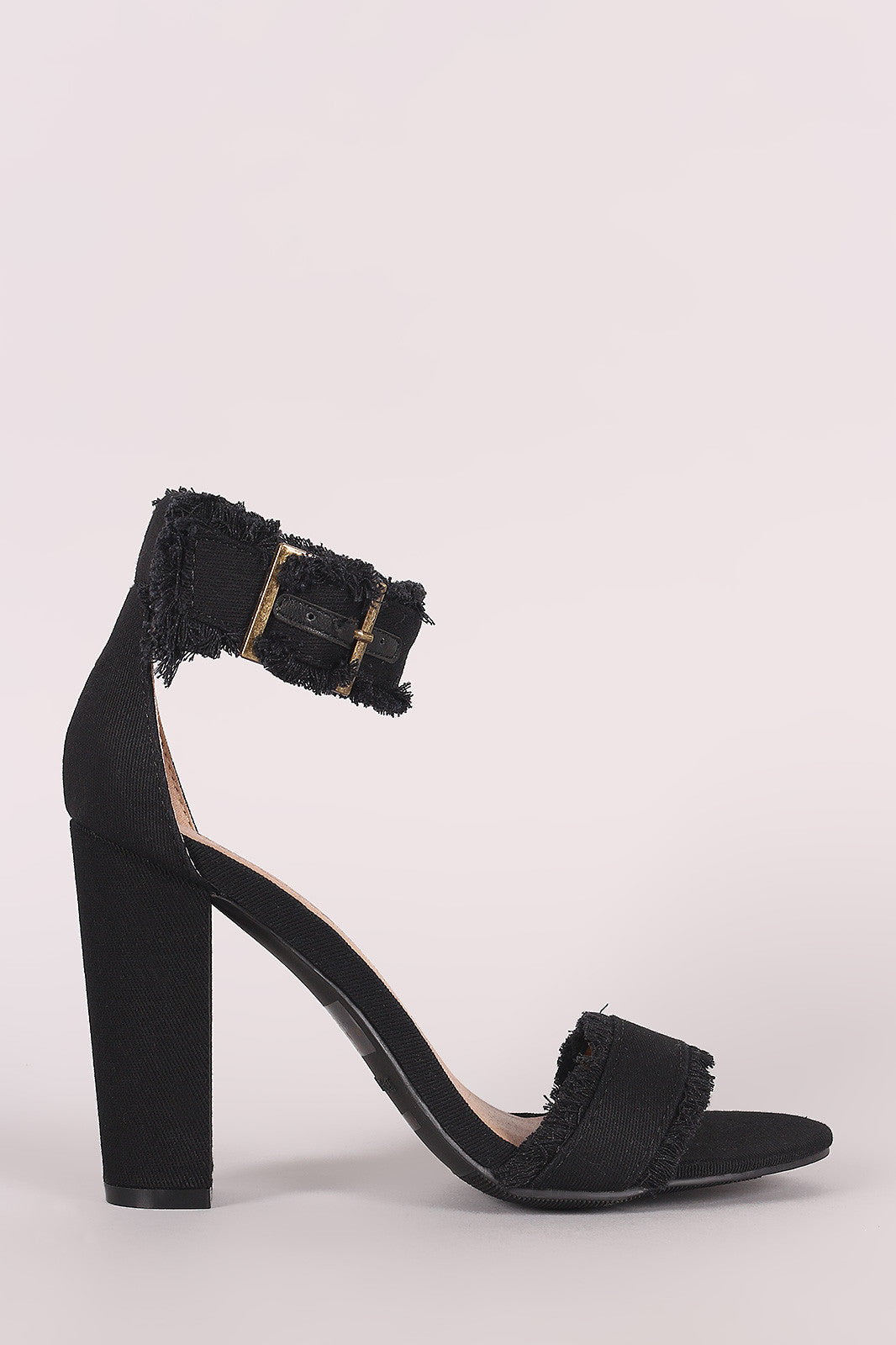 Bamboo Frayed Denim Chunky Heel