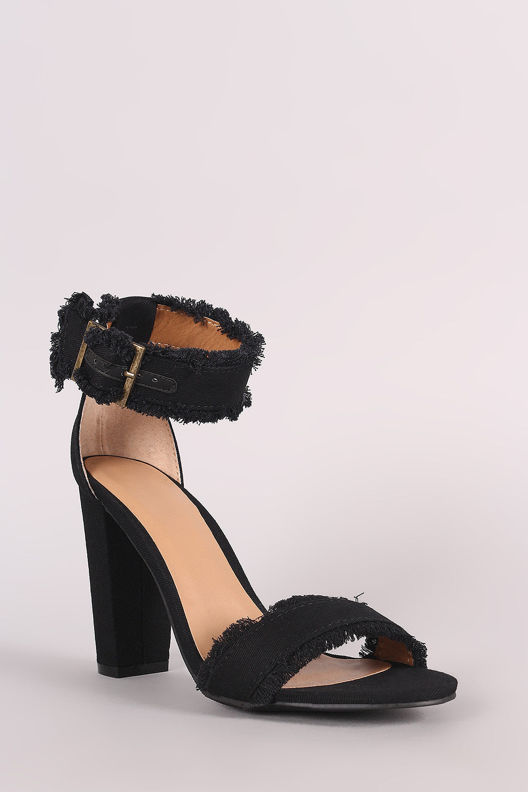 Bamboo Frayed Denim Chunky Heel