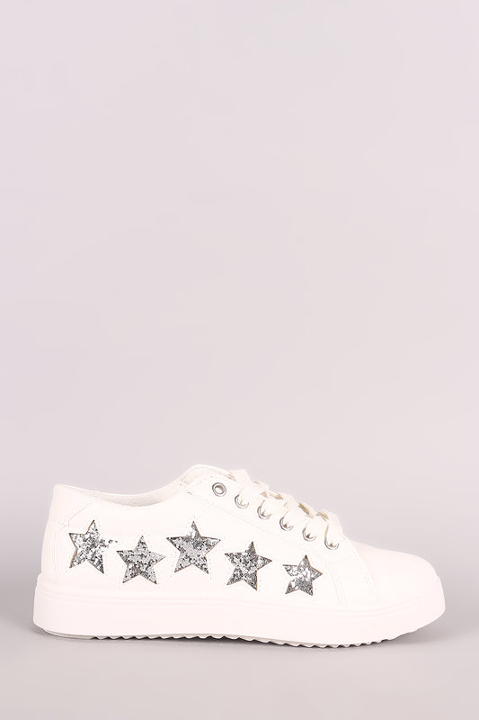 Bamboo Glitter Stars Accent Lace Up Sneaker